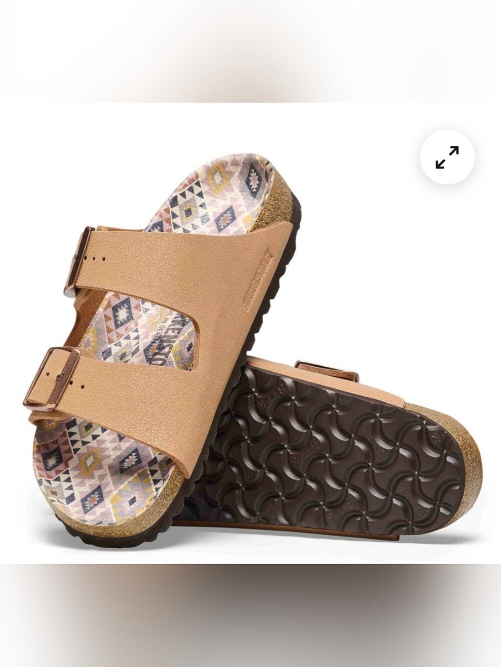 Birkenstock Arizona Two-Strap Sandal in  Tan with Patterned Footbed